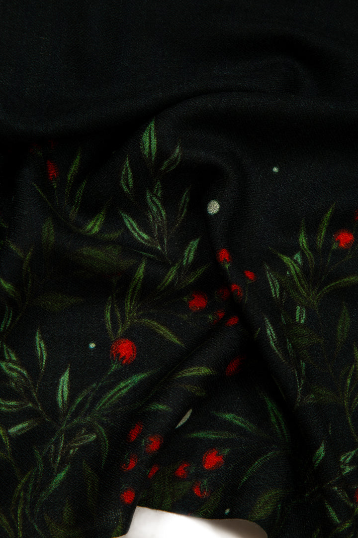 Elegant Merino wool and silk shawl draped over shoulders,perfect for women's evening wear