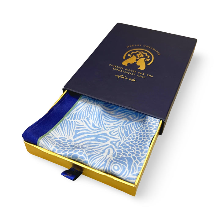 MARINE VESTIGE LIGHT BLUE PRINTED MEN’S SILK POCKET SQUARE