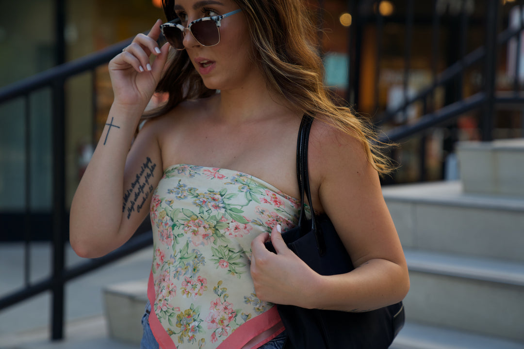 Pink Blossoms - 100% Silk Hair Scarf