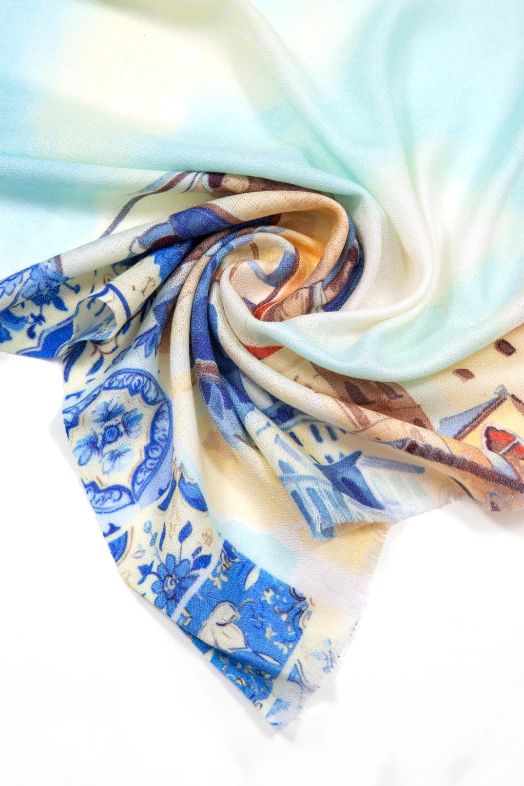 Elegant Merino wool and silk shawl draped over shoulders,perfect for women's evening wear