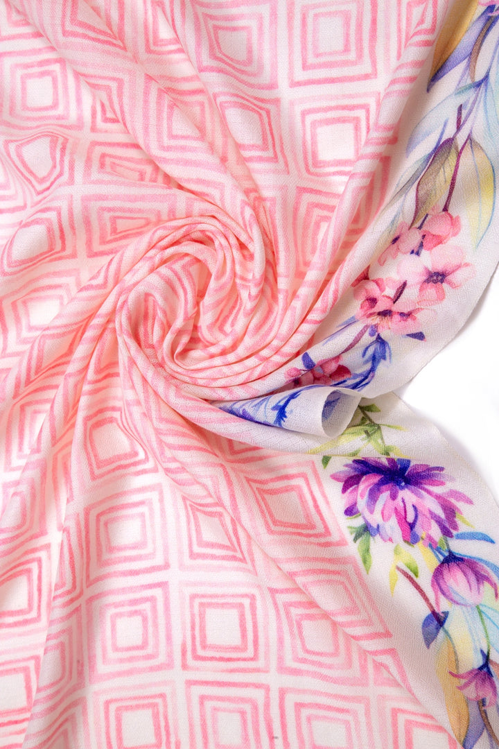 Elegant Merino wool and silk shawl draped over shoulders,perfect for women's evening wear