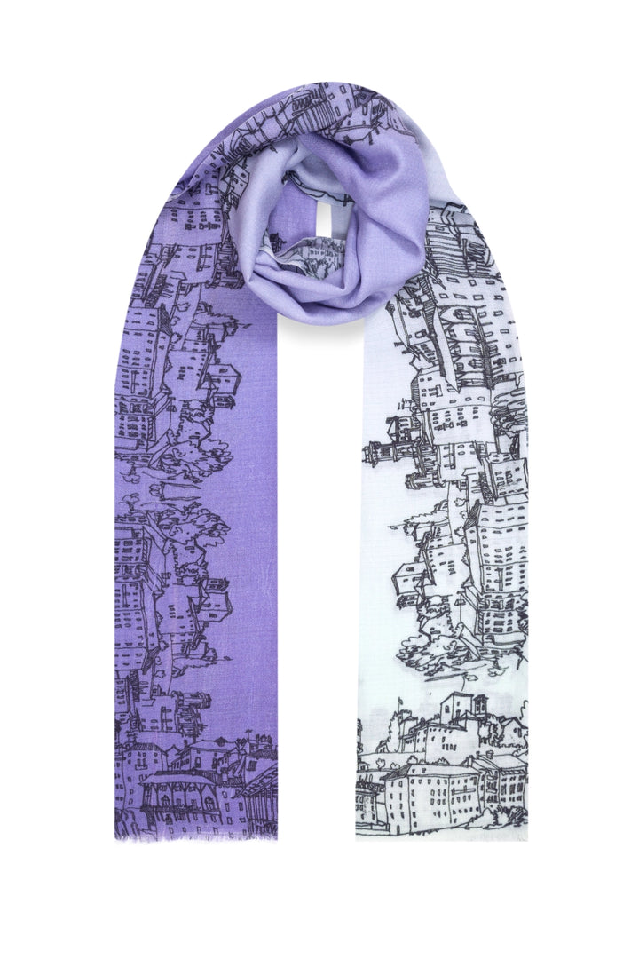 Elegant Merino wool and silk shawl draped over shoulders,perfect for women's evening wear