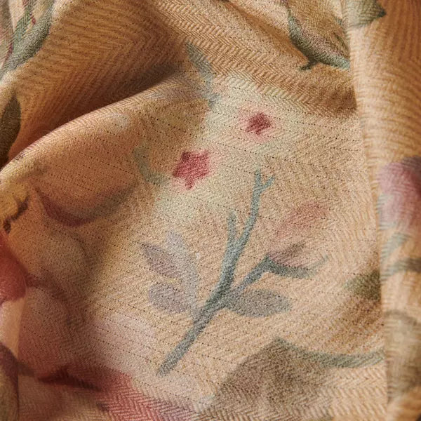 Elegant Merino wool and silk shawl draped over shoulders,perfect for women's evening wear