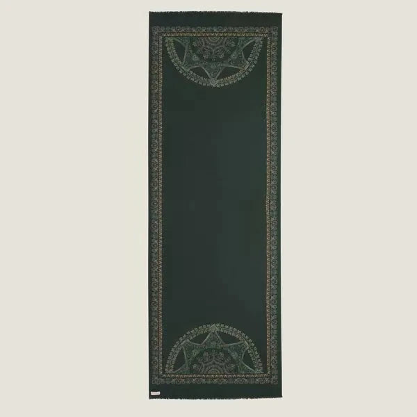 Elegant Merino wool and silk shawl draped over shoulders,perfect for women's evening wear