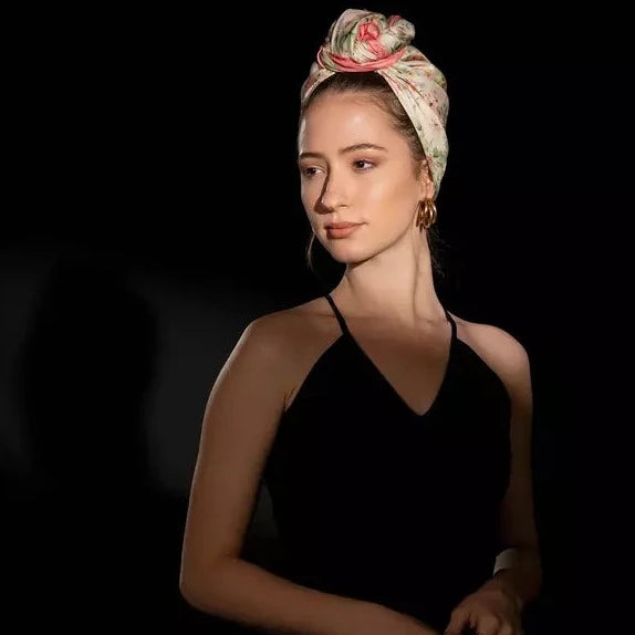 Pink Blossoms - 100% Silk Hair Scarf