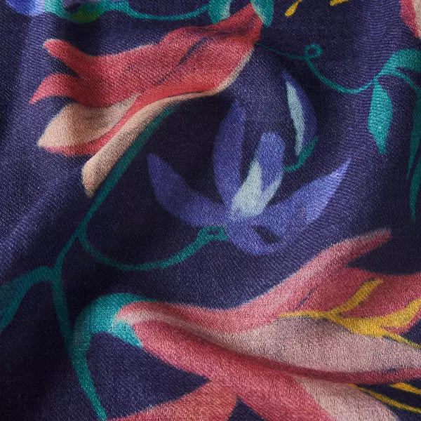 Elegant Merino wool and silk shawl draped over shoulders,perfect for women's evening wear