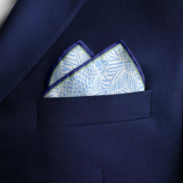 MARINE VESTIGE LIGHT BLUE PRINTED MEN’S SILK POCKET SQUARE