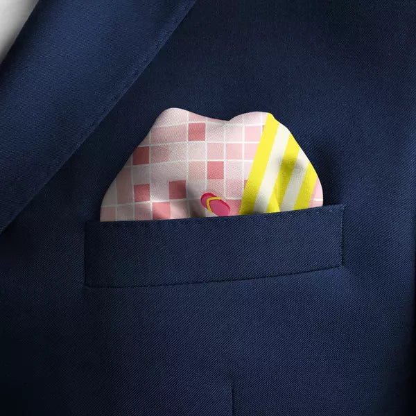 SUNBURNED PINK & YELLOW PRINTED MEN’S SILK POCKET SQUARE