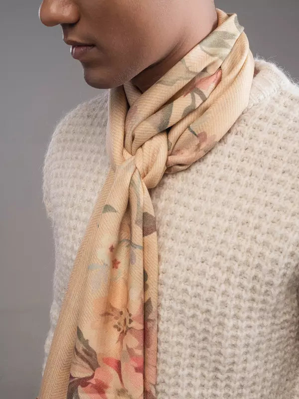 Elegant Merino wool and silk shawl draped over shoulders,perfect for women's evening wear