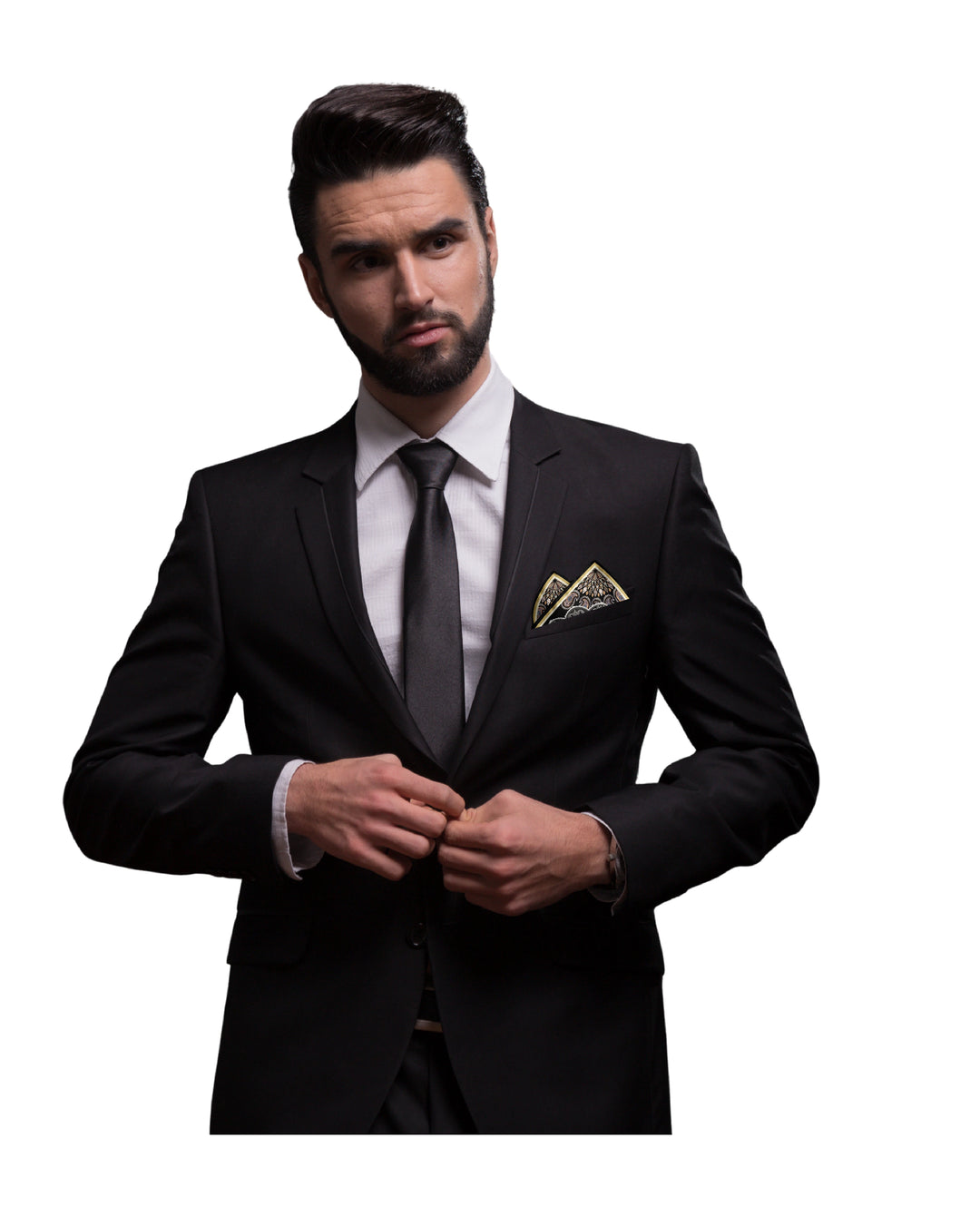 THROUGH THE LENS BLACK PRINTED MEN’S SILK POCKET SQUARE