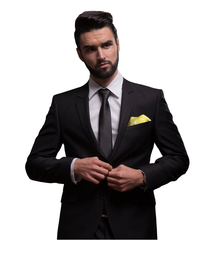 ANTHESIS YELLOW PRINTED MEN’S SILK POCKET SQUARE