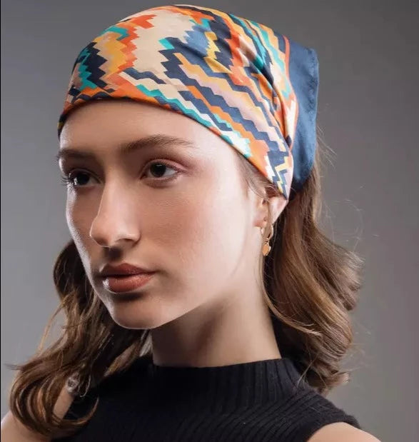 Corrugated Edge -Designer Silk Head Scarves For Women